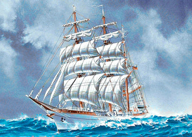 Diamond Painting Zeilschip op blauwe zee met Ronde steentjes 70x100cm - Beste Kwaliteit